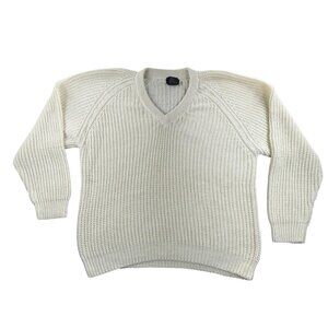 Vintage CC Sport By Cellini Sweater Womens Medium Beige V Neck Open Knit Hong